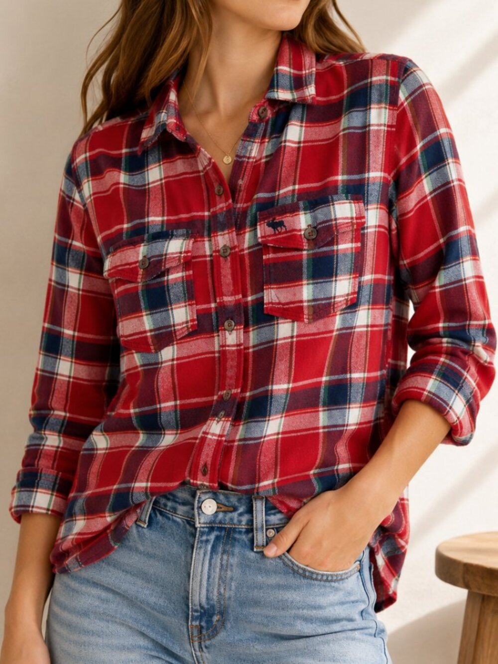 Abercrombie & Fitch Plaid Flannel Shirt Red Navy Green Slim Fit Small